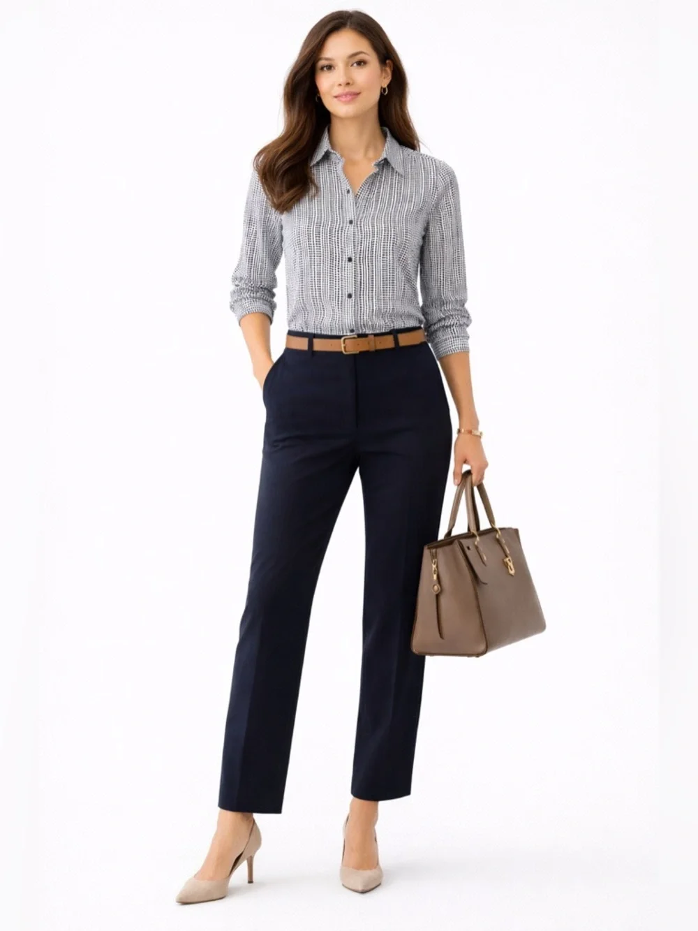 Tory Burch Navy and White Striped Button-Down Blouse